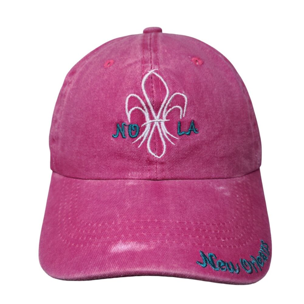NOLA New Orleans Adult Strapback Hat Pink OS Adjustable Embroidered 6 Panel